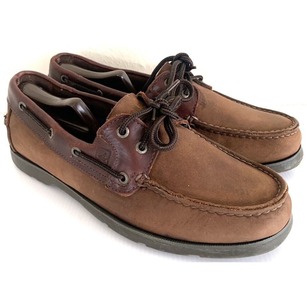 Sperry Top Sider 2 Eye Brown Two Tone Nubuck/ Leather Boat Shoe Men's Sz 10M